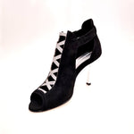 Load image into Gallery viewer, DINKA (2304) -  Scarpa da Donna in Camoscio Nero inserto collopiede in Glitter Argento Tacco a Stiletto Squadrato Sottile Laminato Argento
