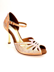 Carica immagine nella Galleria, DADA Diamond QA (L5) - Scarpa da Ballo in Raso Seta Carne Flash con Swarovski Boreali e Tacco Stiletto Laminato Oro
