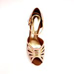 Carica immagine nella Galleria, DADA Diamond Plus QC (LP55) - Scarpa da Ballo da Donna in Raso Seta Carne Flesh cinturino incrociato al collopiede con Swarovski  Boreali Tacco a Spillo Largo Basso e Plateau Flex
