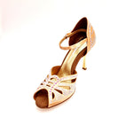 Load image into Gallery viewer, DADA Diamond QA (L5) - Scarpa da Ballo in Raso Seta Carne Flash con Swarovski Boreali e Tacco Stiletto Laminato Oro
