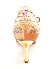 Carica immagine nella Galleria, DADA Diamond QA (L5) - Scarpa da Ballo in Raso Seta Carne Flash con Swarovski Boreali e Tacco Stiletto Laminato Oro
