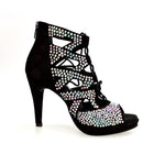 Load image into Gallery viewer, Olimpya One Plus - Sandalo a Tronchetto in Camoscio Nero e Swarovski Boreali parte Anteriore e Collopiede con Plateau e Tacco alto a Spillo largo
