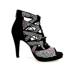 Load image into Gallery viewer, Olimpya One Plus - Sandalo a Tronchetto in Camoscio Nero e Swarovski Boreali parte Anteriore e Collopiede con Plateau e Tacco alto a Spillo largo
