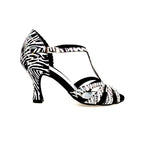 Load image into Gallery viewer, ZEBRY Superb (L1) - Scarpa da Ballo in Raso Seta Zebrato con Swarovski e Tacco a Rocchetto
