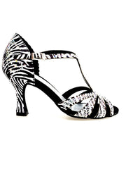Carica immagine nella Galleria, ZEBRY Superb (L1) - Scarpa da Ballo in Raso Seta Zebrato con Swarovski e Tacco a Rocchetto
