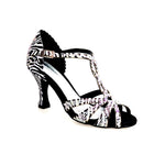 Load image into Gallery viewer, ZEBRY Superb (L1) - Scarpa da Ballo in Raso Seta Zebrato con Swarovski e Tacco a Rocchetto
