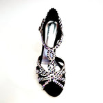 Load image into Gallery viewer, ZEBRY Superb (L1) - Scarpa da Ballo in Raso Seta Zebrato con Swarovski e Tacco a Rocchetto
