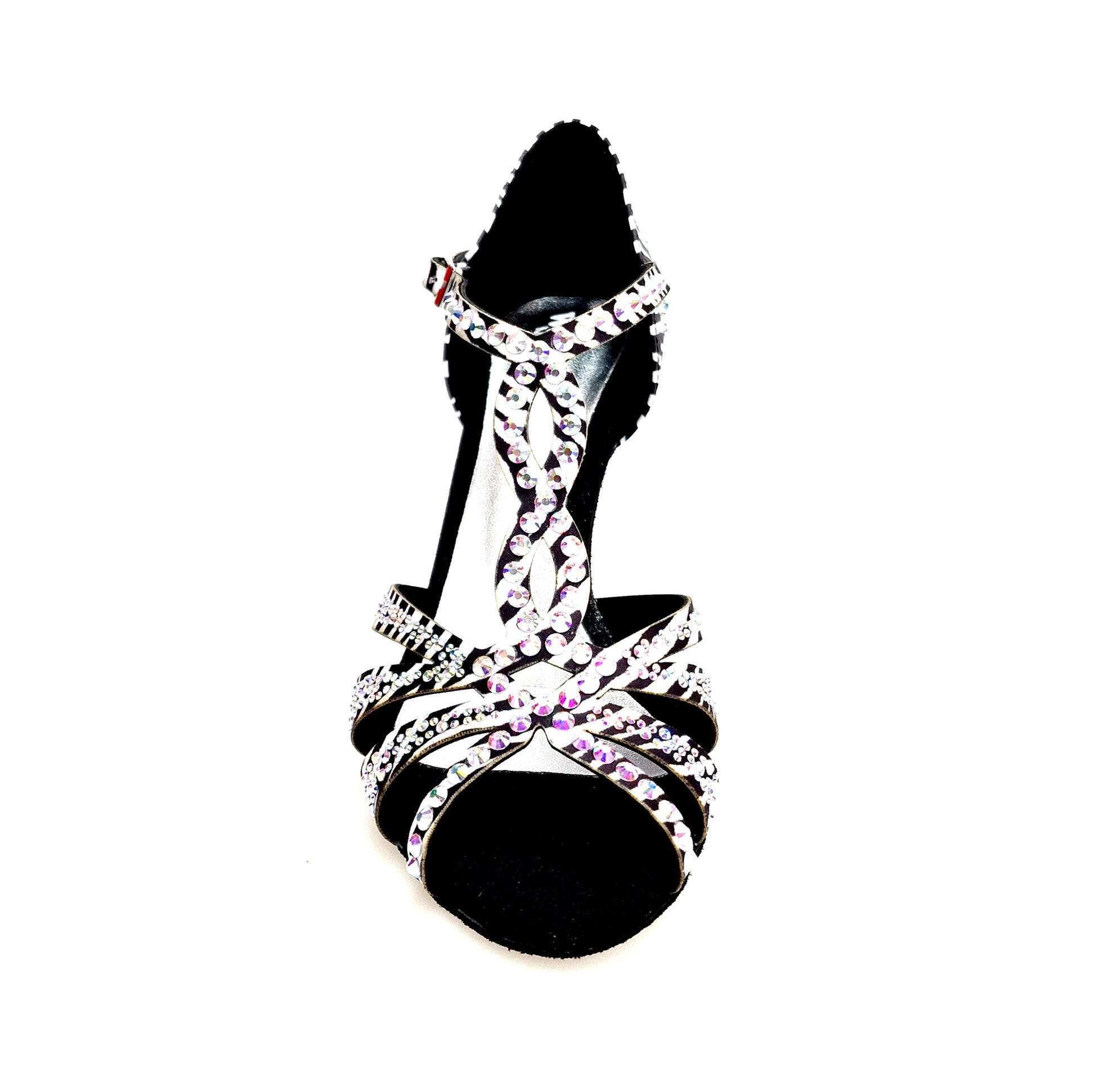 Scarpa da ballo Zebrato in raso seta ZEBRY Superb (L1) con Swarovski e tacco a rocchetto, design elegante e brillante.