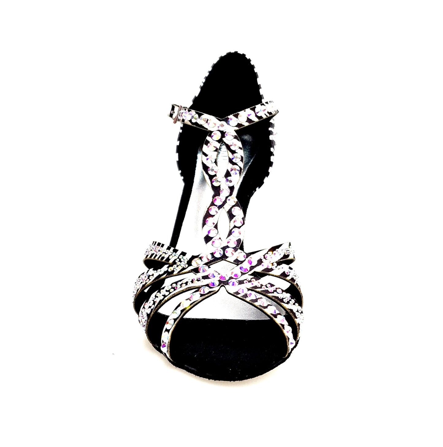 Scarpa da ballo ZEBRY Superb (L1) in raso seta zebrato con Swarovski e tacco a rocchetto, dettaglio elegante e raffinato