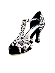 Carica immagine nella Galleria, ZEBRY Superb (L1) - Scarpa da Ballo in Raso Seta Zebrato con Swarovski e Tacco a Rocchetto
