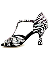 Carica immagine nella Galleria, ZEBRY Superb (L1) - Scarpa da Ballo in Raso Seta Zebrato con Swarovski e Tacco a Rocchetto
