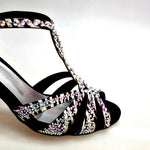 Load image into Gallery viewer, ZEBRY Superb (L1) - Scarpa da Ballo in Raso Seta Zebrato con Swarovski e Tacco a Rocchetto
