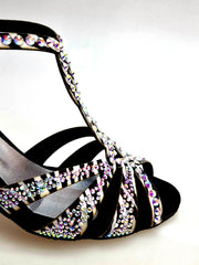 Carica immagine nella Galleria, ZEBRY Superb (L1) - Scarpa da Ballo in Raso Seta Zebrato con Swarovski e Tacco a Rocchetto
