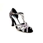 Load image into Gallery viewer, ZEBRY Superb (L1) - Scarpa da Ballo in Raso Seta Zebrato con Swarovski e Tacco a Rocchetto
