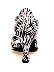 Carica immagine nella Galleria, ZEBRY Superb (L1) - Scarpa da Ballo in Raso Seta Zebrato con Swarovski e Tacco a Rocchetto
