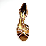 Carica immagine nella Galleria, TANIA Superb (accollata) L13P - Scarpa da Ballo in Raso Seta Bronzo Tan con Swarovski boreali e Tacco Alto a Spillo Largo Rivestito in Raso Seta Bronzo Tan e Swarovski   Boreali e Plateau Confort Flex
