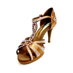 Carica immagine nella Galleria, TANIA Superb (accollata) L13P - Scarpa da Ballo in Raso Seta Bronzo con Swarovski Boreali e Tacco Basso a Spillo Largo con Plateau
