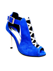 Carica immagine nella Galleria, DINKA (2304) -  Scarpa da Donna in Camoscio Blu Royal inserto collopiede in Glitter Argento Tacco a Spillo Laminato Argento

