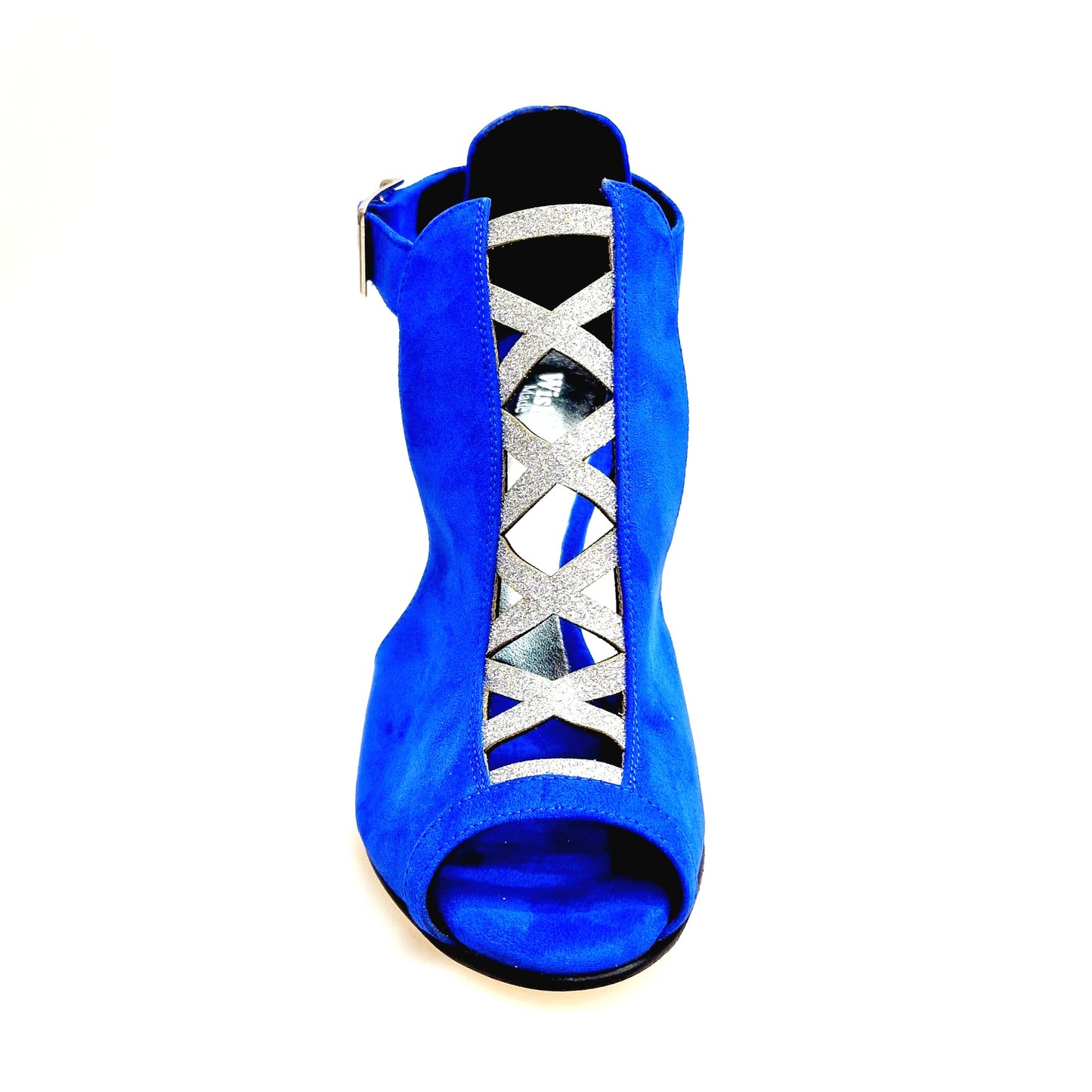 Scarpa da donna DINKA Wish Dance Shop in camoscio blu royal con inserti glitter argento e tacco a spillo laminato argento