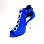 Load image into Gallery viewer, DINKA (2304) -  Scarpa da Donna in Camoscio Blu Royal inserto collopiede in Glitter Argento Tacco a Spillo Laminato Argento
