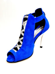 Carica immagine nella Galleria, DINKA (2304) -  Scarpa da Donna in Camoscio Blu Royal inserto collopiede in Glitter Argento Tacco a Spillo Laminato Argento
