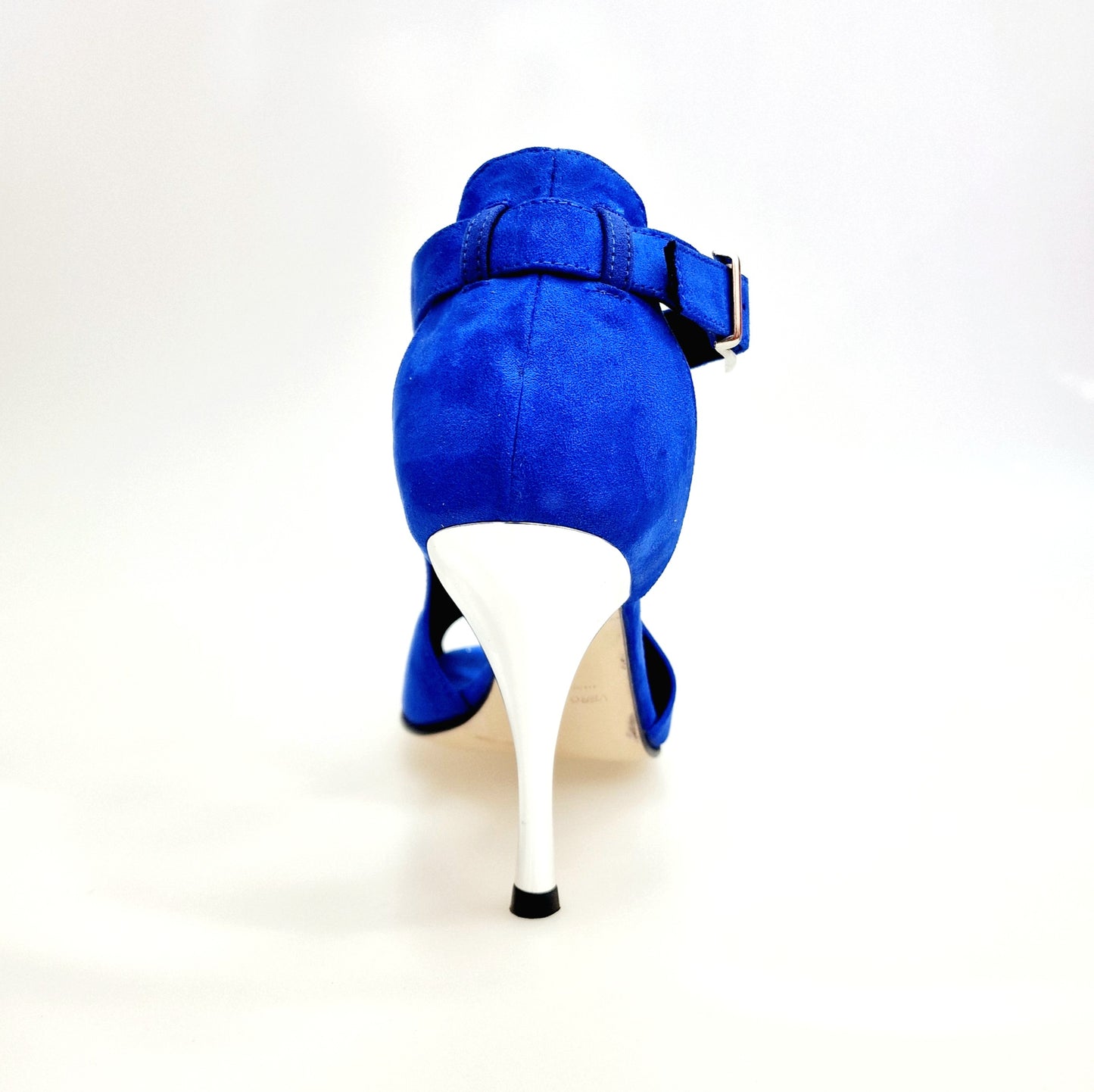 Scarpa donna in camoscio blu royal con inserto glitter argento, tacco a spillo laminato argento, modello DINKA (2304).