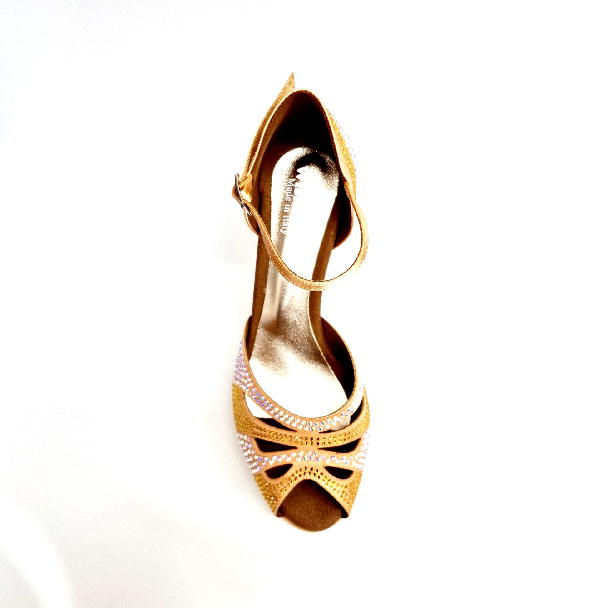 Scarpa da ballo Alexa Wish Dance Shop in raso carne con Swarovski, tacco basso a spillo largo e plateau, elegante e raffinata