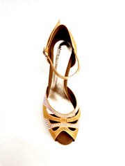 Load image into Gallery viewer, Alexa (LP4) - Scarpa da Ballo in Raso Carne Flash Con Swarovski e Tacco Basso a Spillo Largo e Plateau
