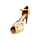 Carica immagine nella Galleria, Alexa (LP4) - Scarpa da Ballo in Raso Carne Flash Con Swarovski e Tacco Basso a Spillo Largo e Plateau
