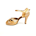 Carica immagine nella Galleria, Alexa (LP4) - Scarpa da Ballo in Raso Carne Flash Con Swarovski e Tacco Basso a Spillo Largo e Plateau
