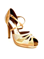 Load image into Gallery viewer, Alexa (LP45) - Scarpa da Ballo in Raso Seta Carne Flesh Con Swarovski Boreali e Beige con Tacco alto a Spillo largo e Plateau Confort Flex
