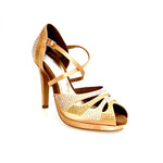 Load image into Gallery viewer, Alexa (LP45) - Scarpa da Ballo in Raso Seta Carne Flesh Con Swarovski Boreali e Beige con Tacco alto a Spillo largo e Plateau Confort Flex
