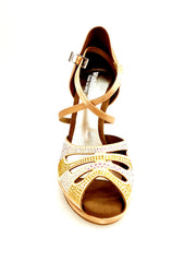 Load image into Gallery viewer, Alexa (LP45) - Scarpa da Ballo in Raso Seta Carne Flesh Con Swarovski Boreali e Beige con Tacco alto a Spillo largo e Plateau Confort Flex
