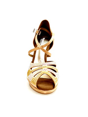 Load image into Gallery viewer, Alexa (LP45) - Scarpa da Ballo in Raso Seta Carne Flesh Con Swarovski Boreali e Beige con Tacco alto a Spillo largo e Plateau Confort Flex
