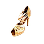 Load image into Gallery viewer, Alexa (LP45) - Scarpa da Ballo in Raso Seta Carne Flesh Con Swarovski Boreali e Beige con Tacco alto a Spillo largo e Plateau Confort Flex

