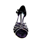 Load image into Gallery viewer, Rossella (L9) - Scarpa da Ballo in Raso Seta Nero Con Swarovski Boreali con Tacco a Rocchetto

