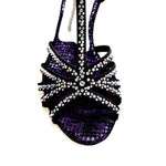 Load image into Gallery viewer, Rossella (L9) - Scarpa da Ballo in Raso Seta Nero Con Swarovski Boreali con Tacco a Rocchetto
