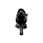 Load image into Gallery viewer, Rossella (L9) - Scarpa da Ballo in Raso Seta Nero Con Swarovski Boreali con Tacco a Rocchetto

