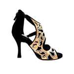 Carica immagine nella Galleria, Desiré SW - Sandalo da Donna in Camoscio Nero Inserto Raso Seta Bronzo con Swarovski Boreali
