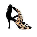 Carica immagine nella Galleria, Desiré SW - Sandalo da Donna in Camoscio Nero Inserto Raso Seta Bronzo con Swarovski Boreali
