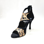 Carica immagine nella Galleria, Desiré SW - Sandalo da Donna in Camoscio Nero Inserto Raso Seta Bronzo con Swarovski Boreali
