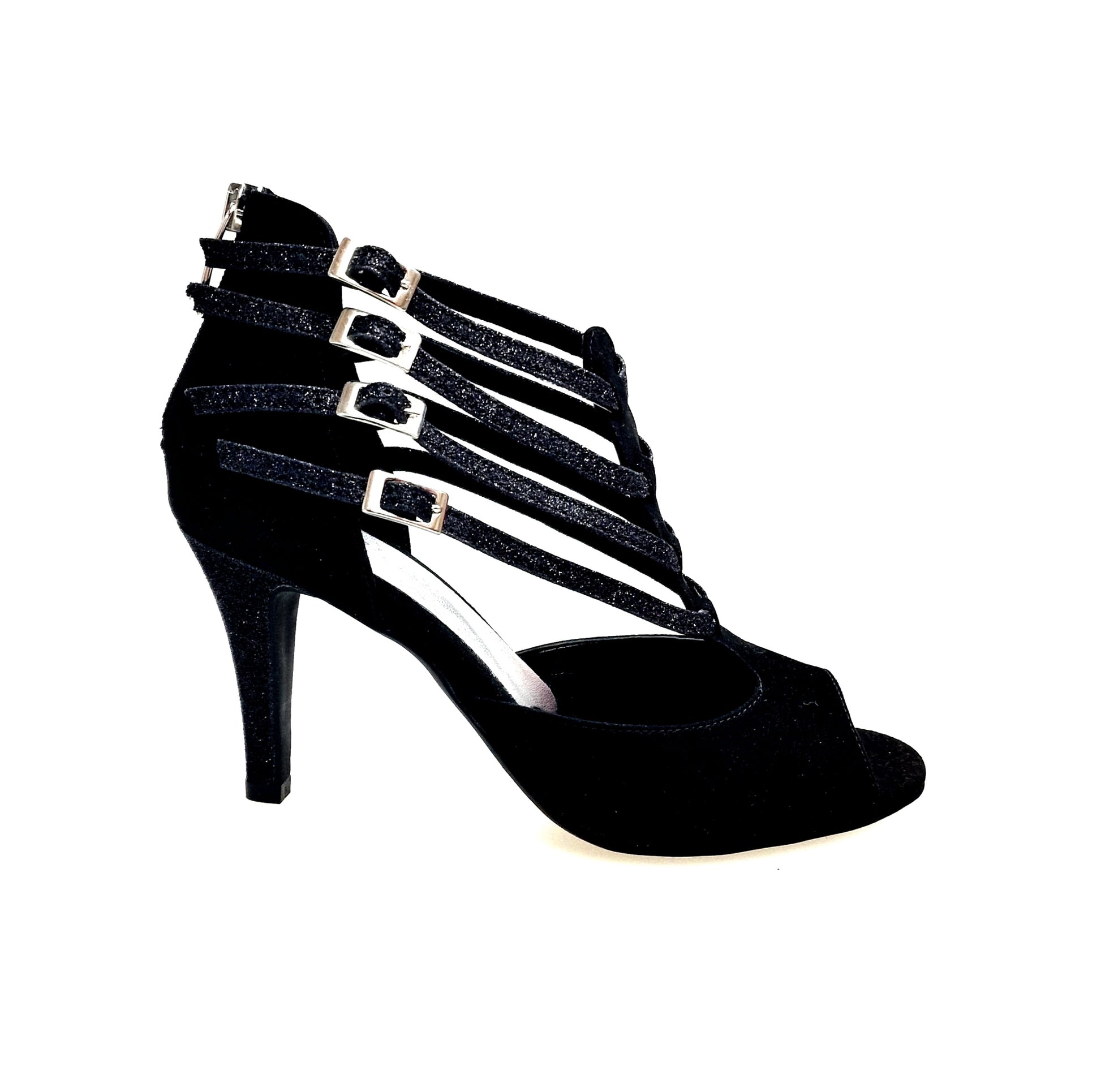 Scarpa donna Wish Dance Shop Lussuria (779) in camoscio nero con tacco basso, glitter nero e sottopiede in camoscio.
