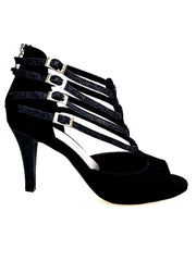 Load image into Gallery viewer, Lussuria (779) - Scarpa da Donna in Camoscio Nero con Tacco Basso Spillo largo in Glitter Nero sottopiede Camoscio Nero
