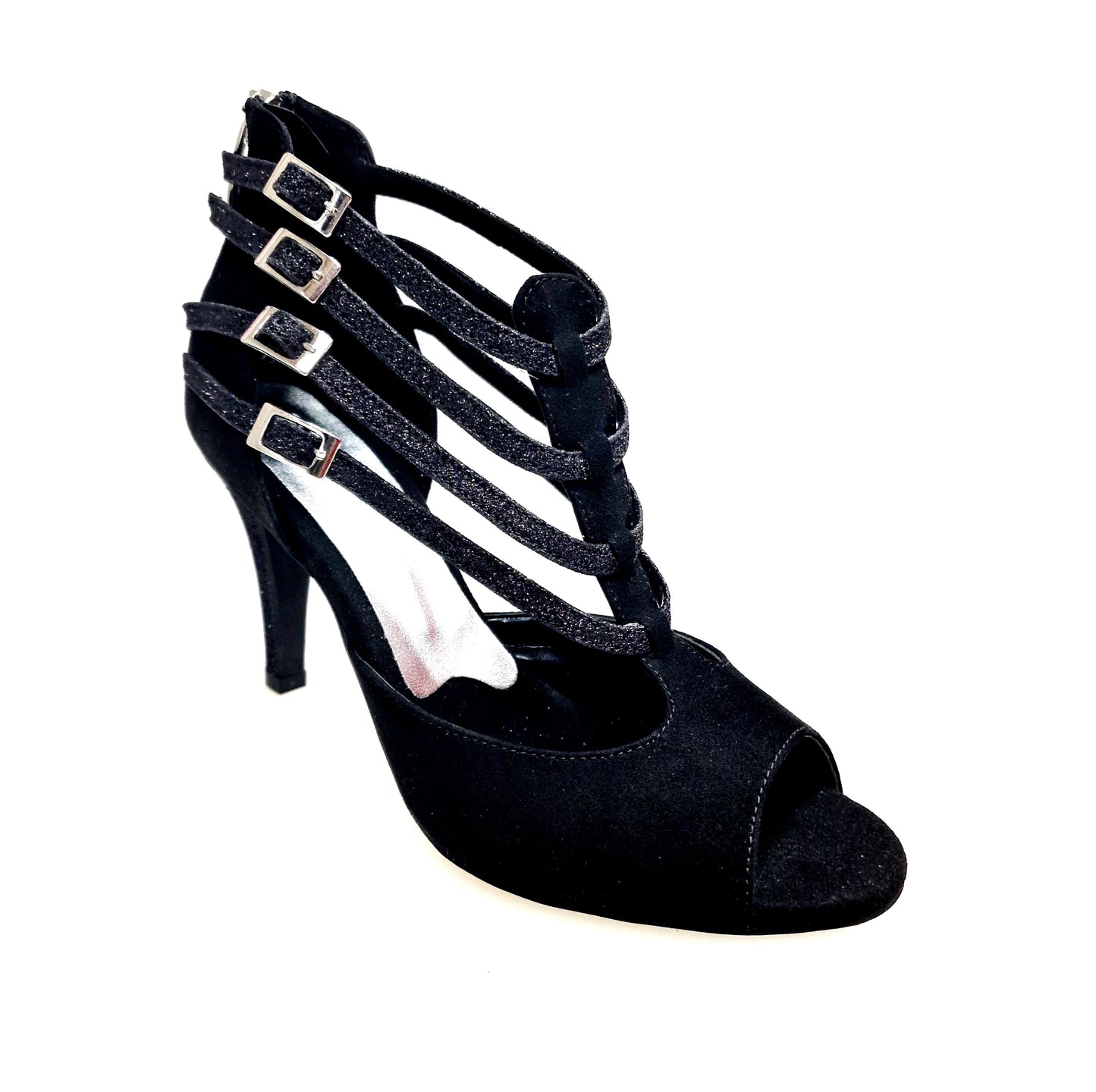 Scarpa da donna Wish Dance Shop Lussuria (779) in camoscio nero con tacco basso, dettagli glitter e sottopiede in camoscio nero