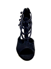 Load image into Gallery viewer, Lussuria (779) - Scarpa da Donna in Camoscio Nero con Tacco Basso Spillo largo in Glitter Nero sottopiede Camoscio Nero
