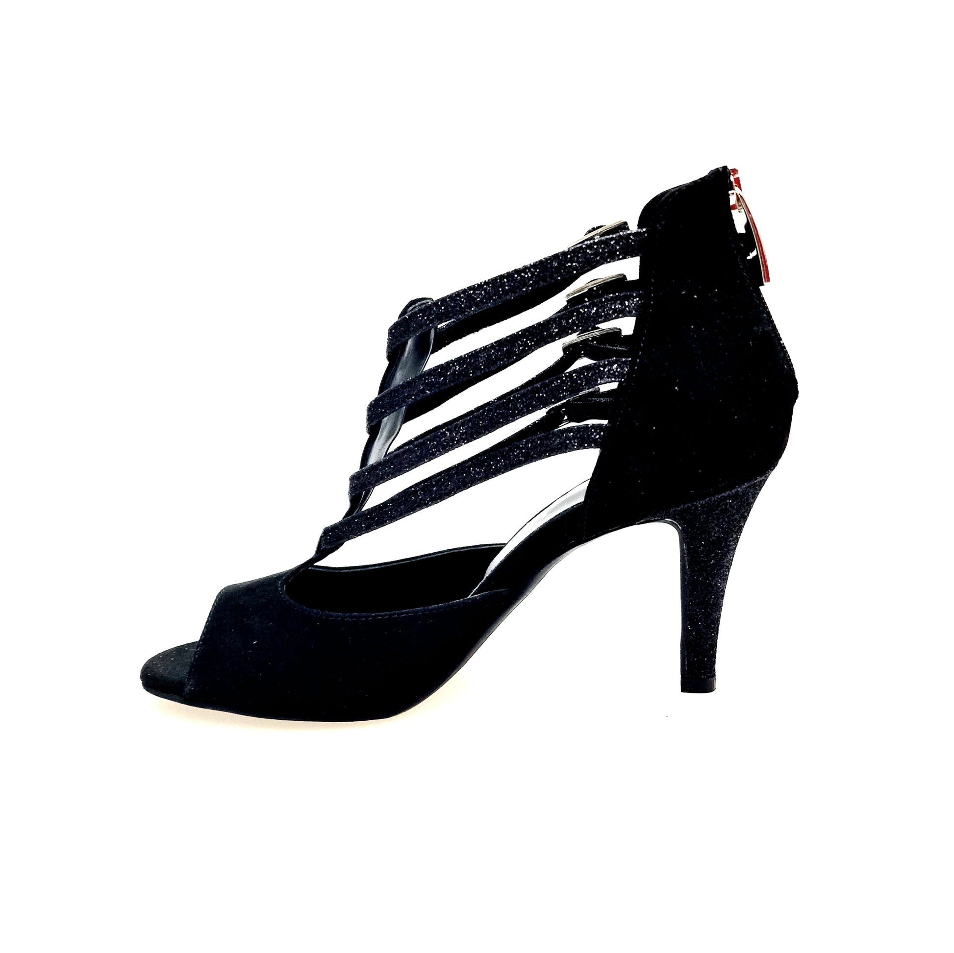 Scarpa da donna Wish Dance Shop Lussuria (779) in camoscio nero con tacco basso, dettaglio glitter nero e sottopiede in camoscio