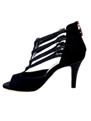 Load image into Gallery viewer, Lussuria (779) - Scarpa da Donna in Camoscio Nero con Tacco Basso Spillo largo in Glitter Nero sottopiede Camoscio Nero
