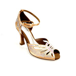 Load image into Gallery viewer, DADA Diamond QB (L52) - Scarpa da Ballo da Donna in Raso Carne Cinturino incrociato alla caviglia Con Swarovski  Boreali Tacco a Rocchetto
