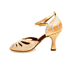 Load image into Gallery viewer, DADA Diamond QB (L52) - Scarpa da Ballo da Donna in Raso Carne Cinturino incrociato alla caviglia Con Swarovski  Boreali Tacco a Rocchetto
