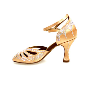 DADA Diamond QB (L52) - Scarpa da Ballo da Donna in Raso Carne Cinturino incrociato alla caviglia Con Swarovski  Boreali Tacco a Rocchetto